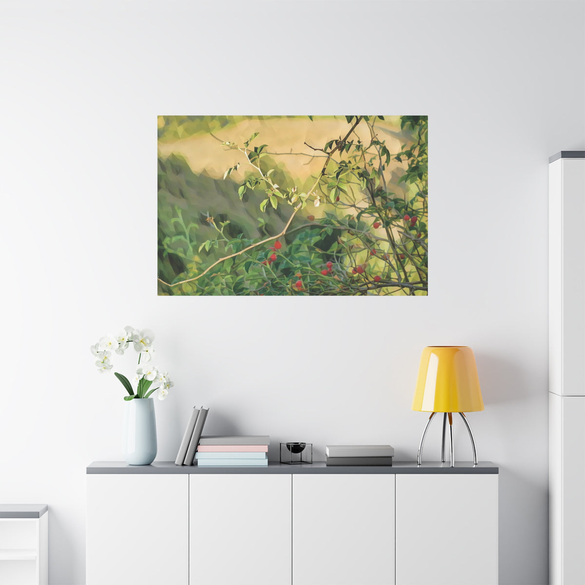 Stretched Matte Canvas - Poly Art - Rosehip Plant