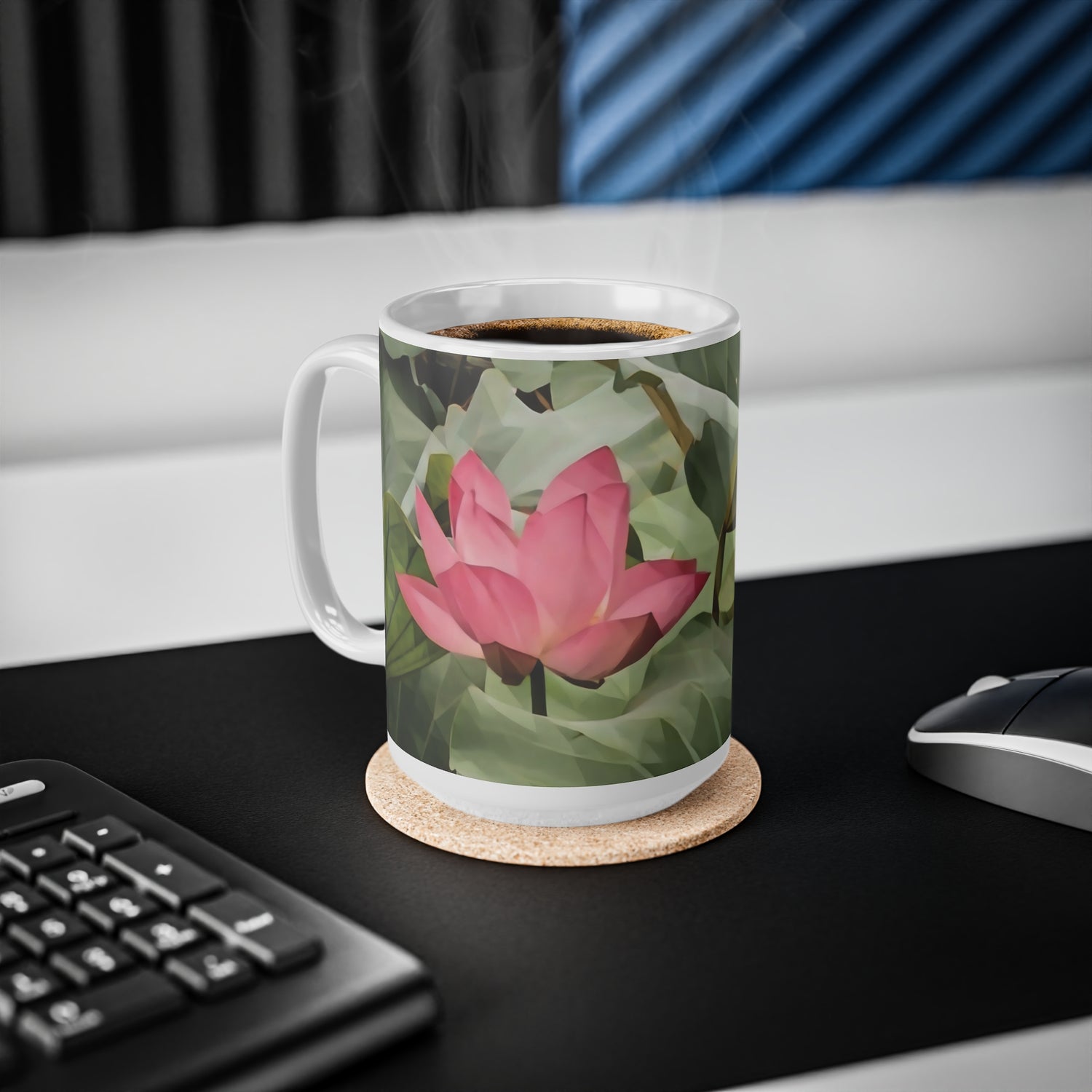 Ceramic White Cup 15oz - Poly Art - Flower of Lotus (Variant 1)