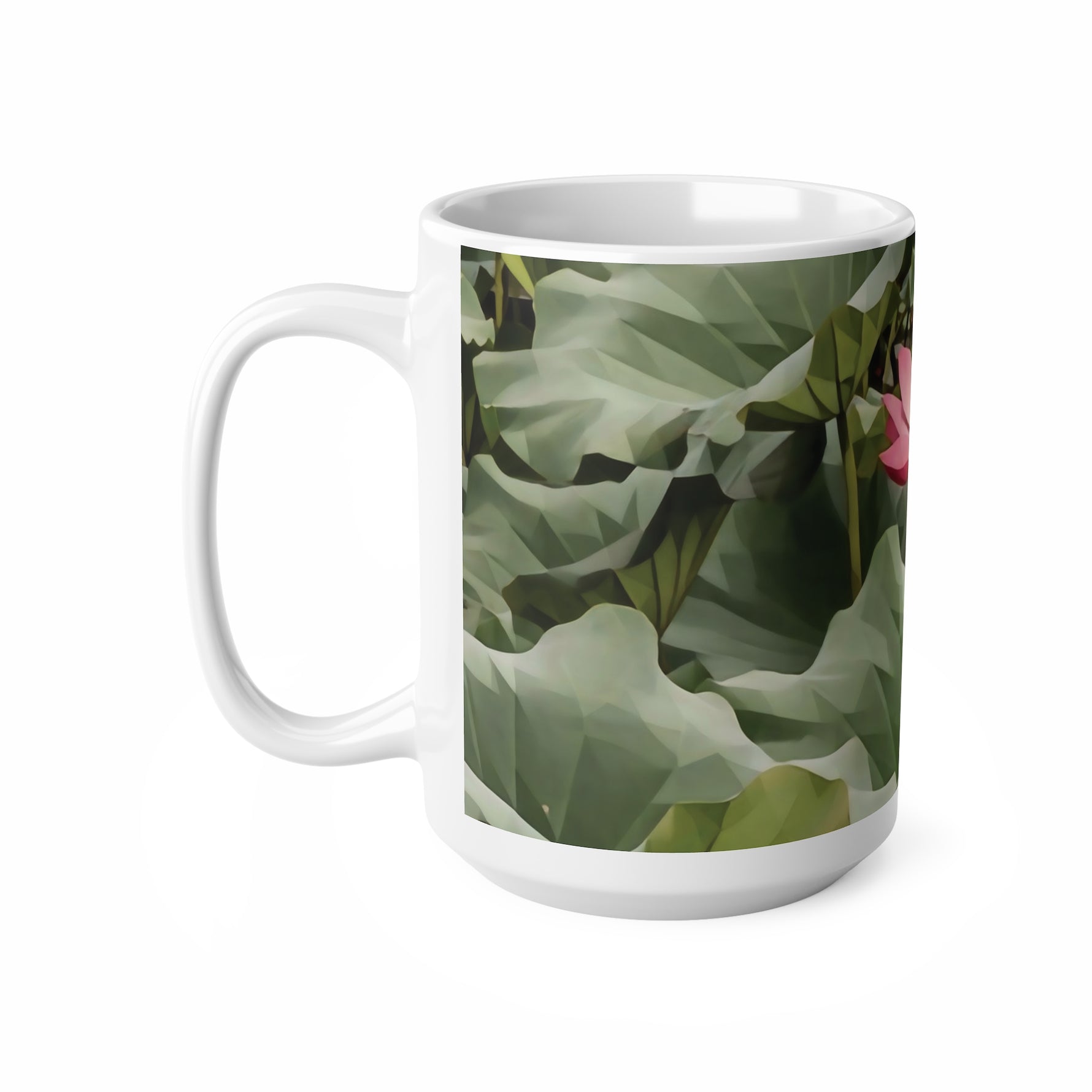 Ceramic White Cup 15oz - Poly Art - Flower of Lotus (Variant 2)