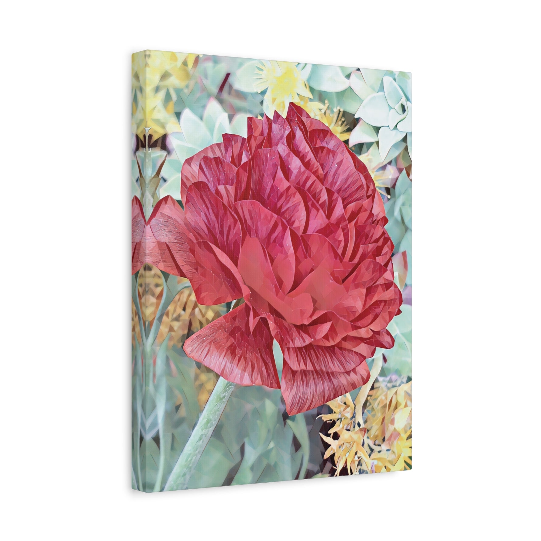 Stretched Matte Canvas - Poly Art - Dahlia in red (Variant 2)