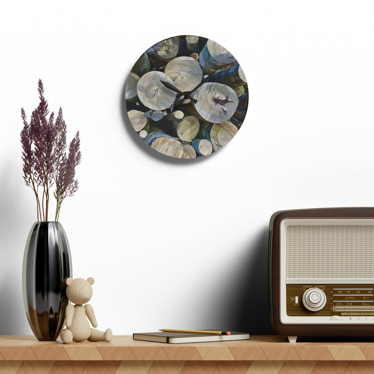 Acrylic Wall Clock - Poly Art - Wooden Trunks (Variant 6)
