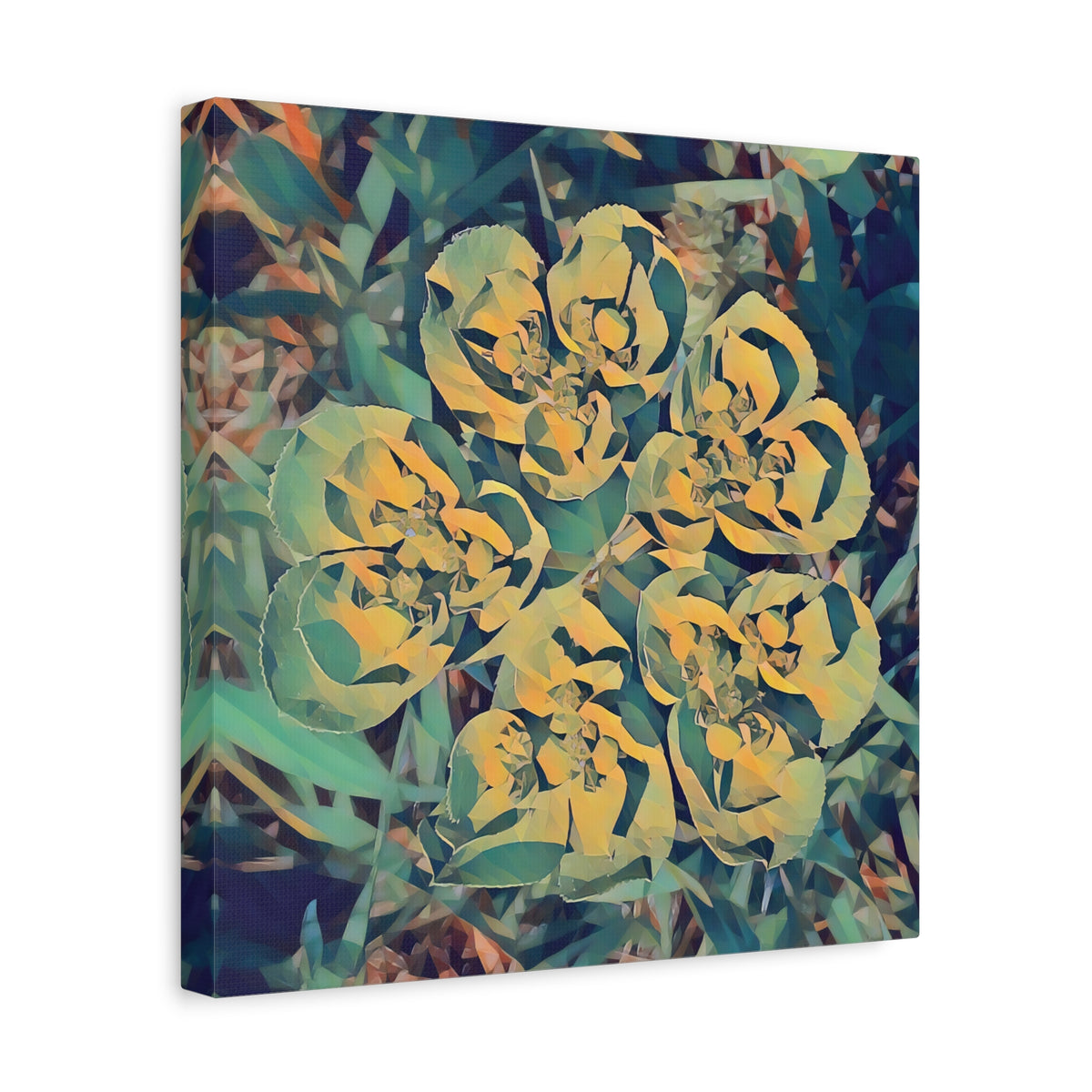 Stretched Matte Canvas - Poly Art - Flower of Euphorbia Helioscopia