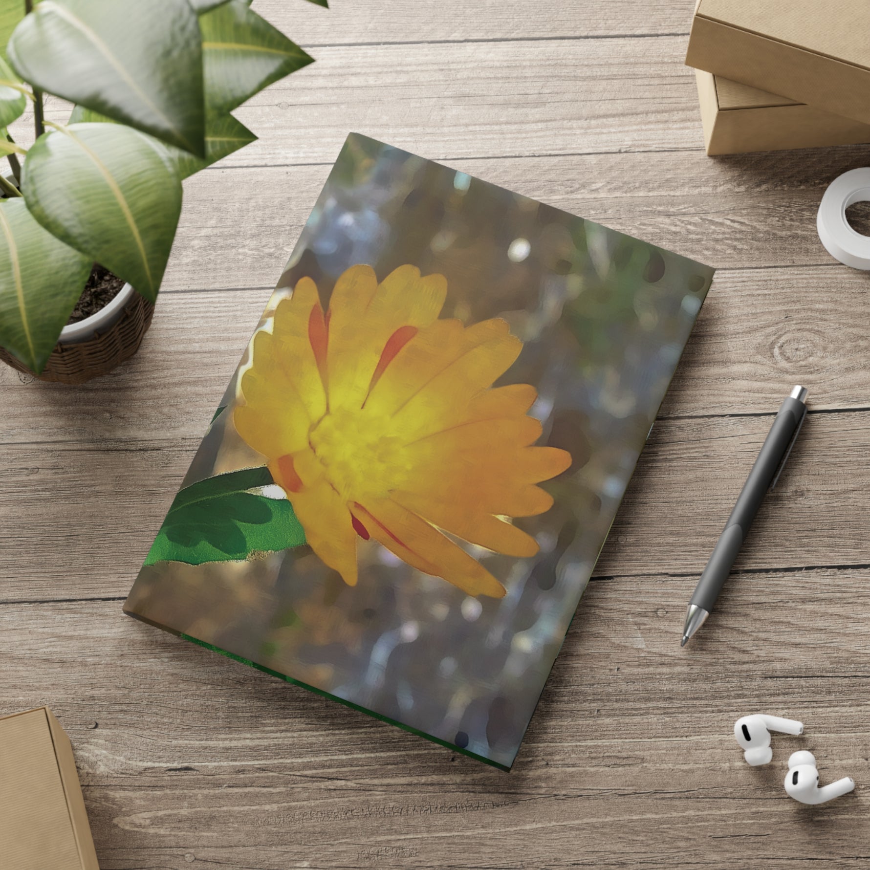 Hardcover Notebook with Puffy Covers - Flower of Calendula
