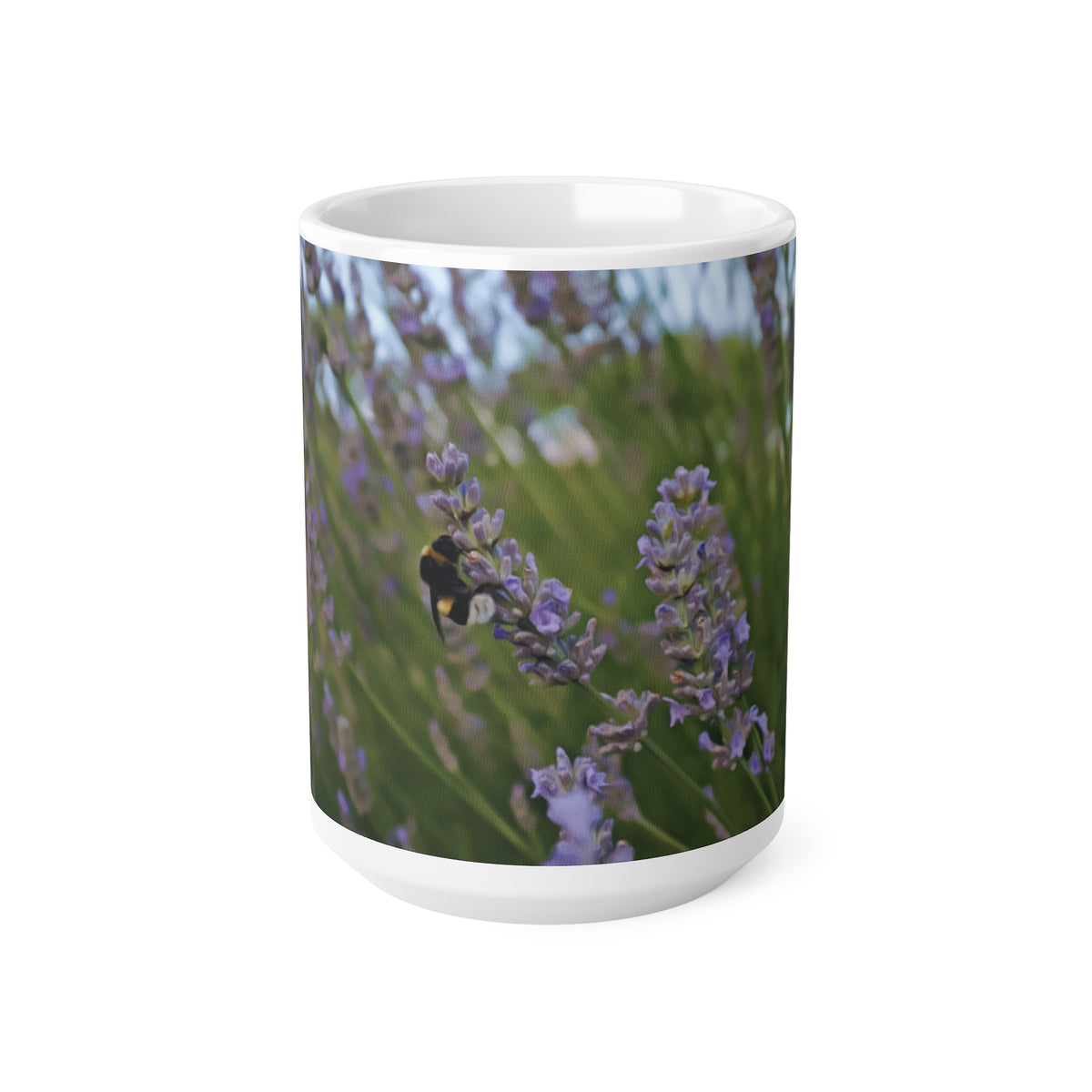Ceramic White Cup 15oz - Flower of Lavender with bombus insect (Variant 2)