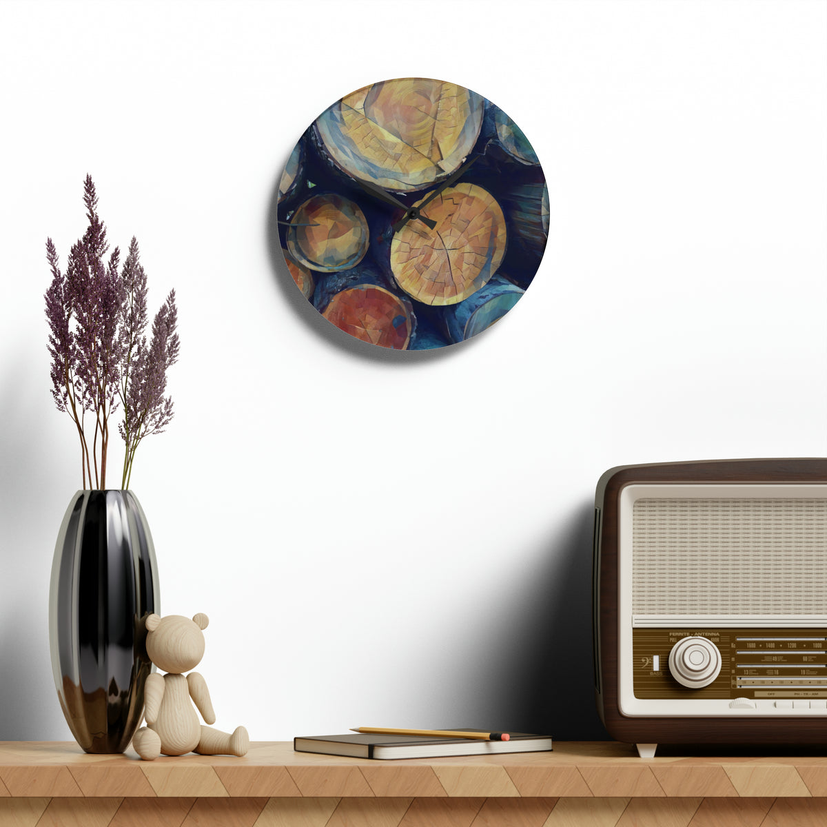 Acrylic Wall Clock - Poly Art - Wooden Trunks (Variant 9)