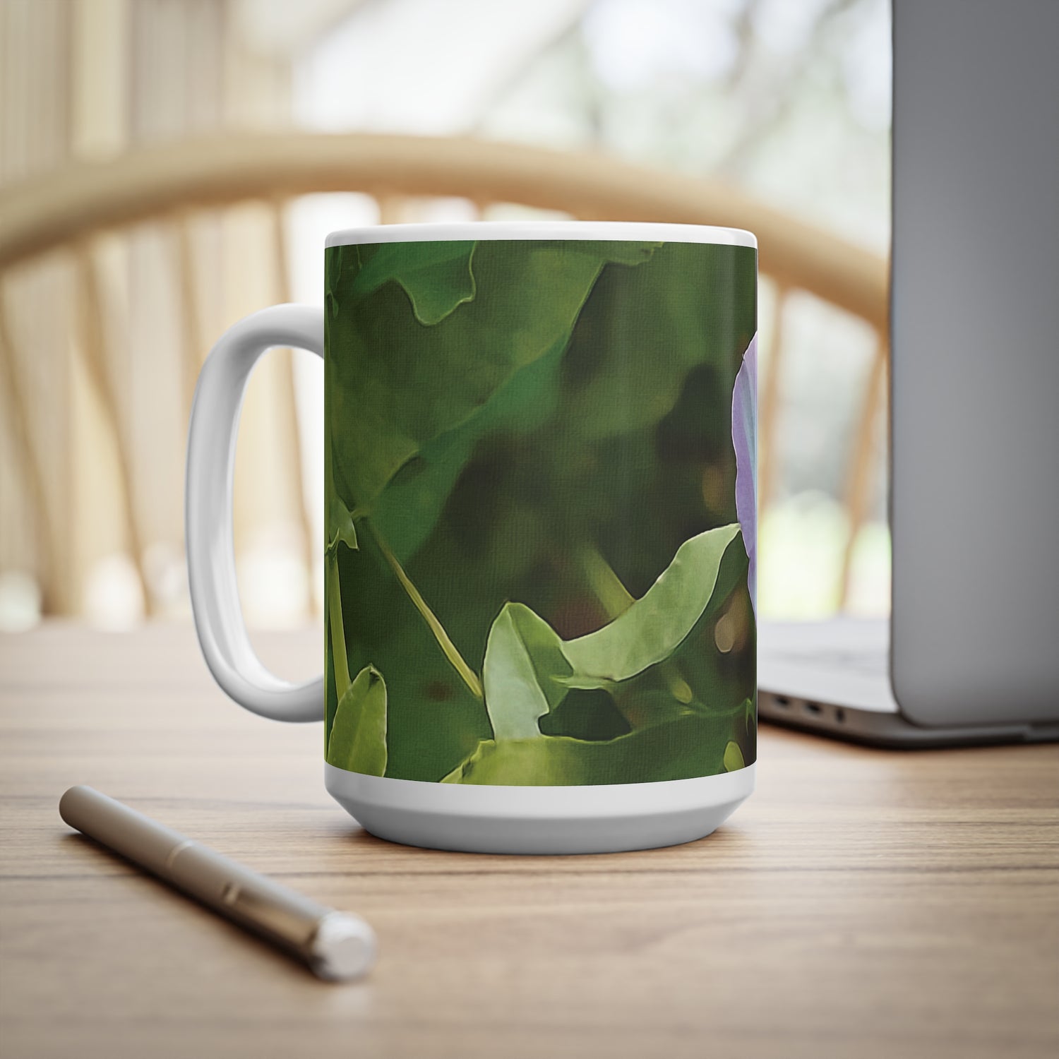 Ceramic White Cup 15oz - Flower of Convolvulus Arvensis/Vilucchio