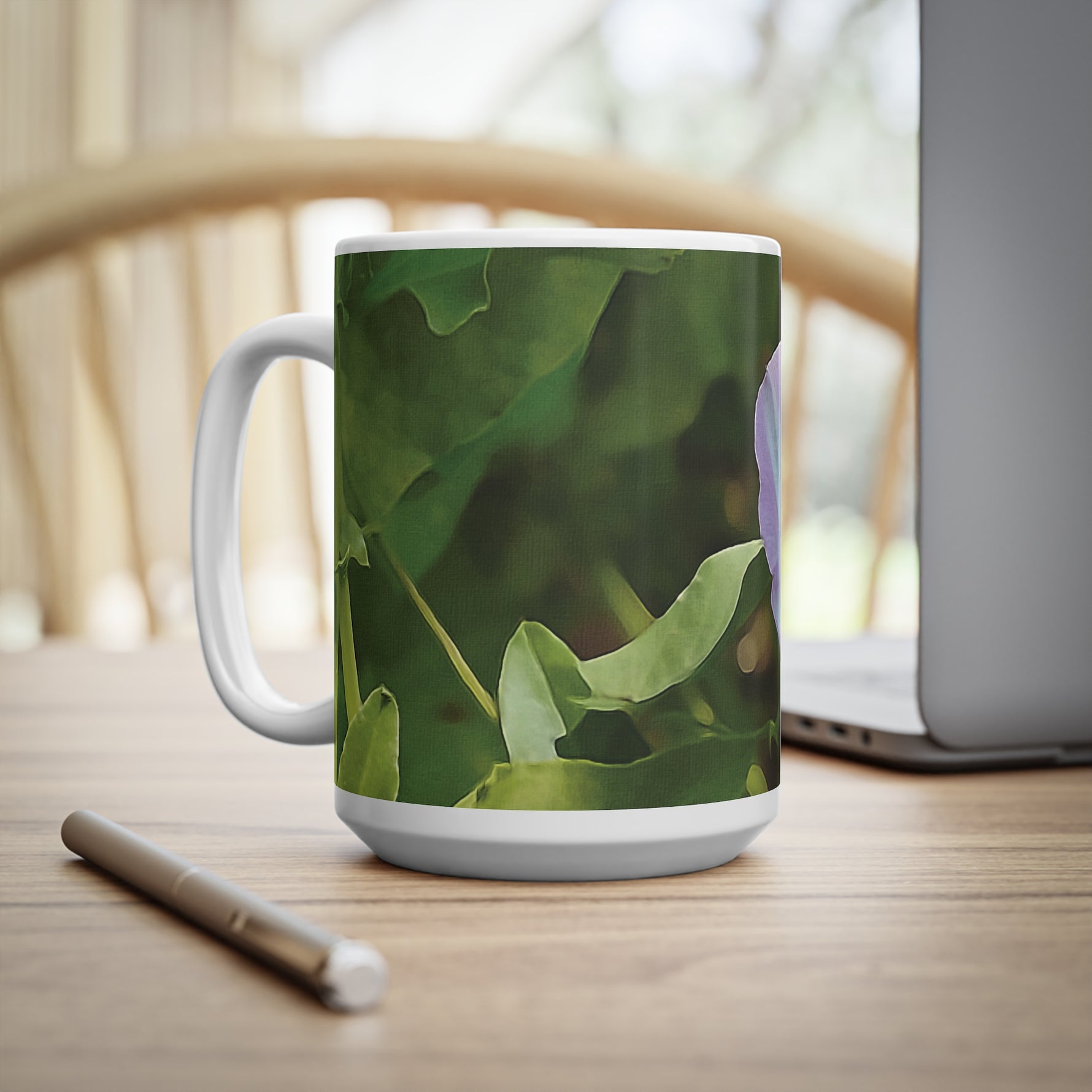 Ceramic White Cup 15oz - Flower of Convolvulus Arvensis/Vilucchio