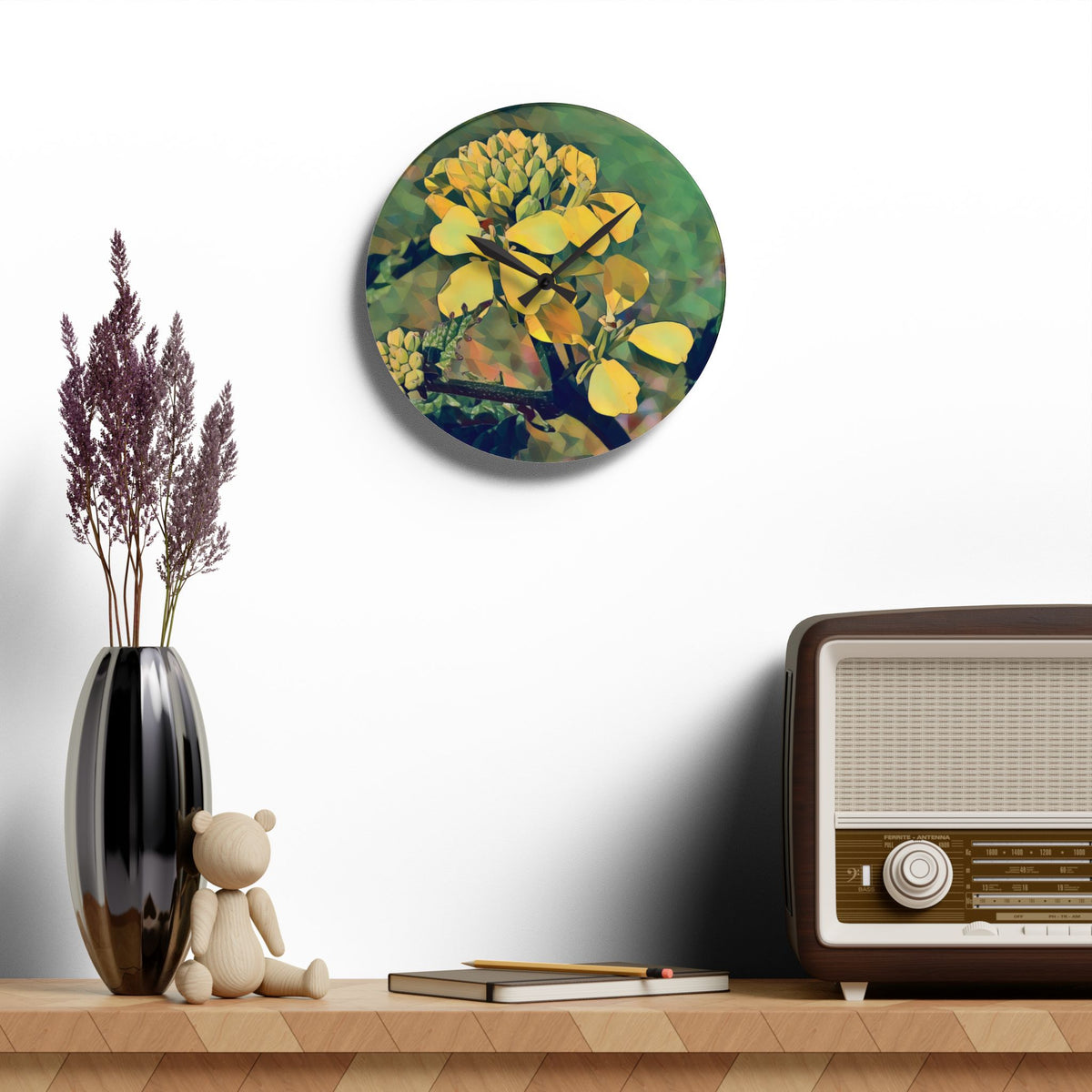 Acrylic Wall Clock - Poly Art - Flower, Yellow (Variant 2)