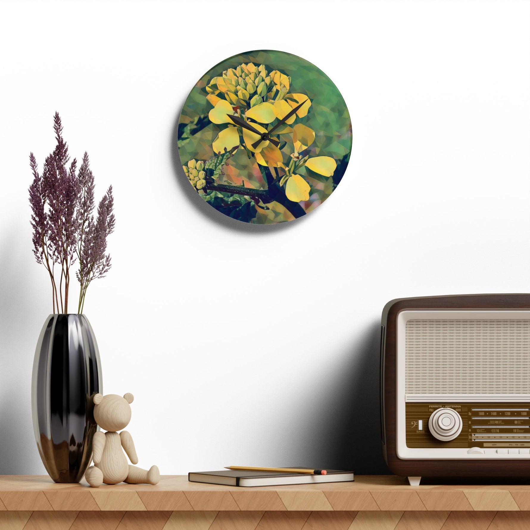 Acrylic Wall Clock - Poly Art - Flower, Yellow (Variant 2)
