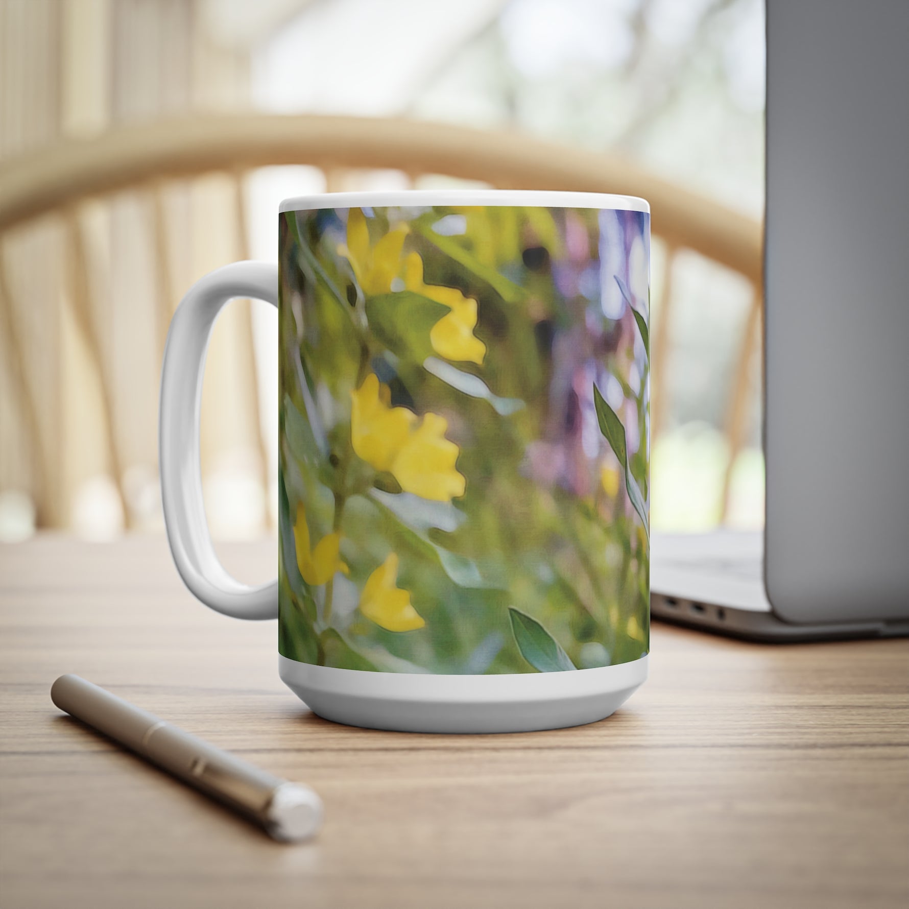 Ceramic White Cup 15oz - Flower of Lysimachia (Variant 2)
