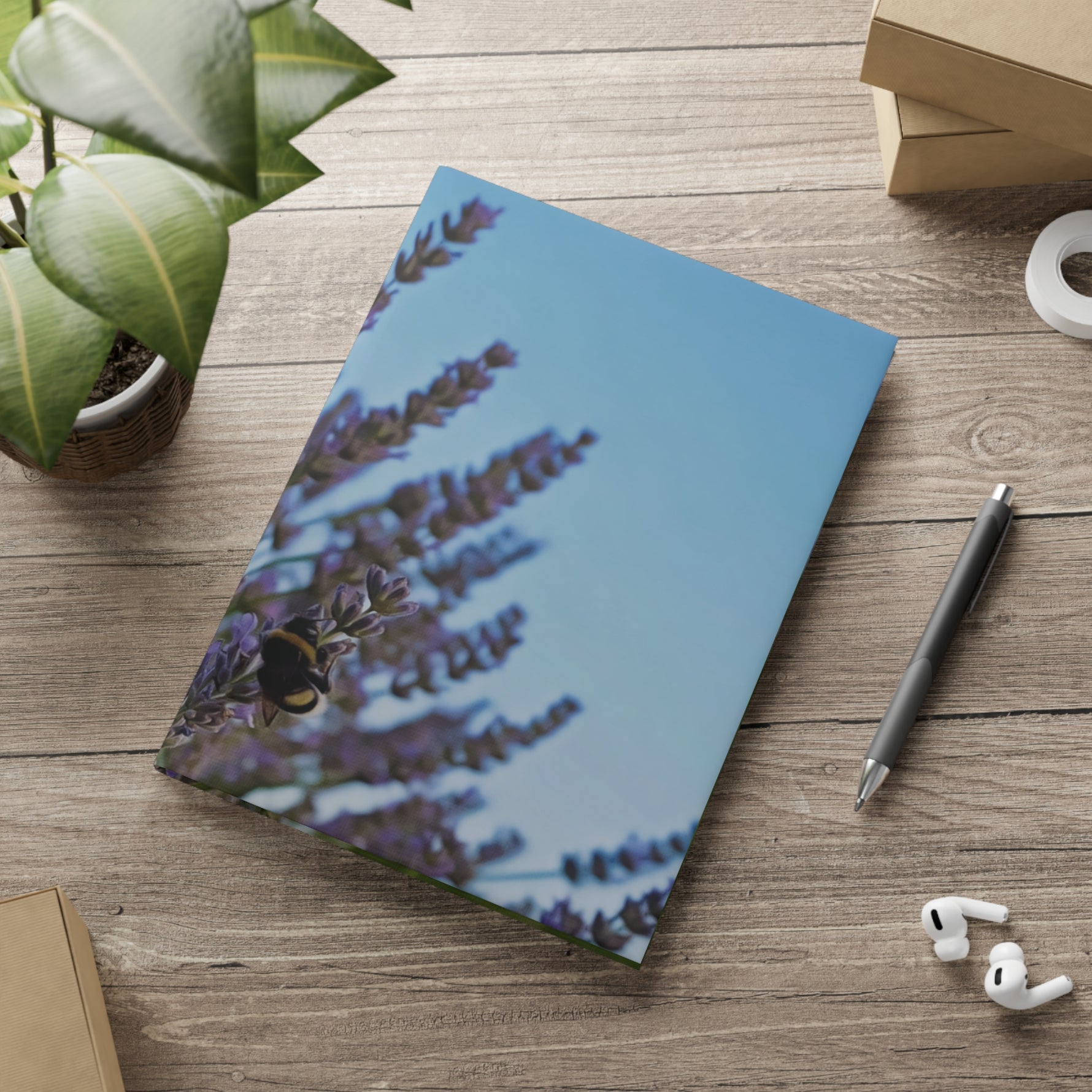 Hardcover Notebook with Puffy Covers - Flower of Lavender with Bombus Insect (Variant 1)