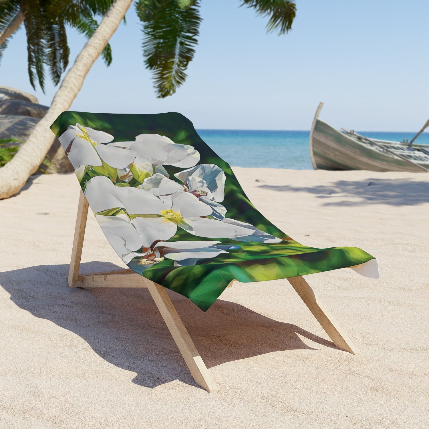 Beach Towel – Poly Art - Flower, White Petals