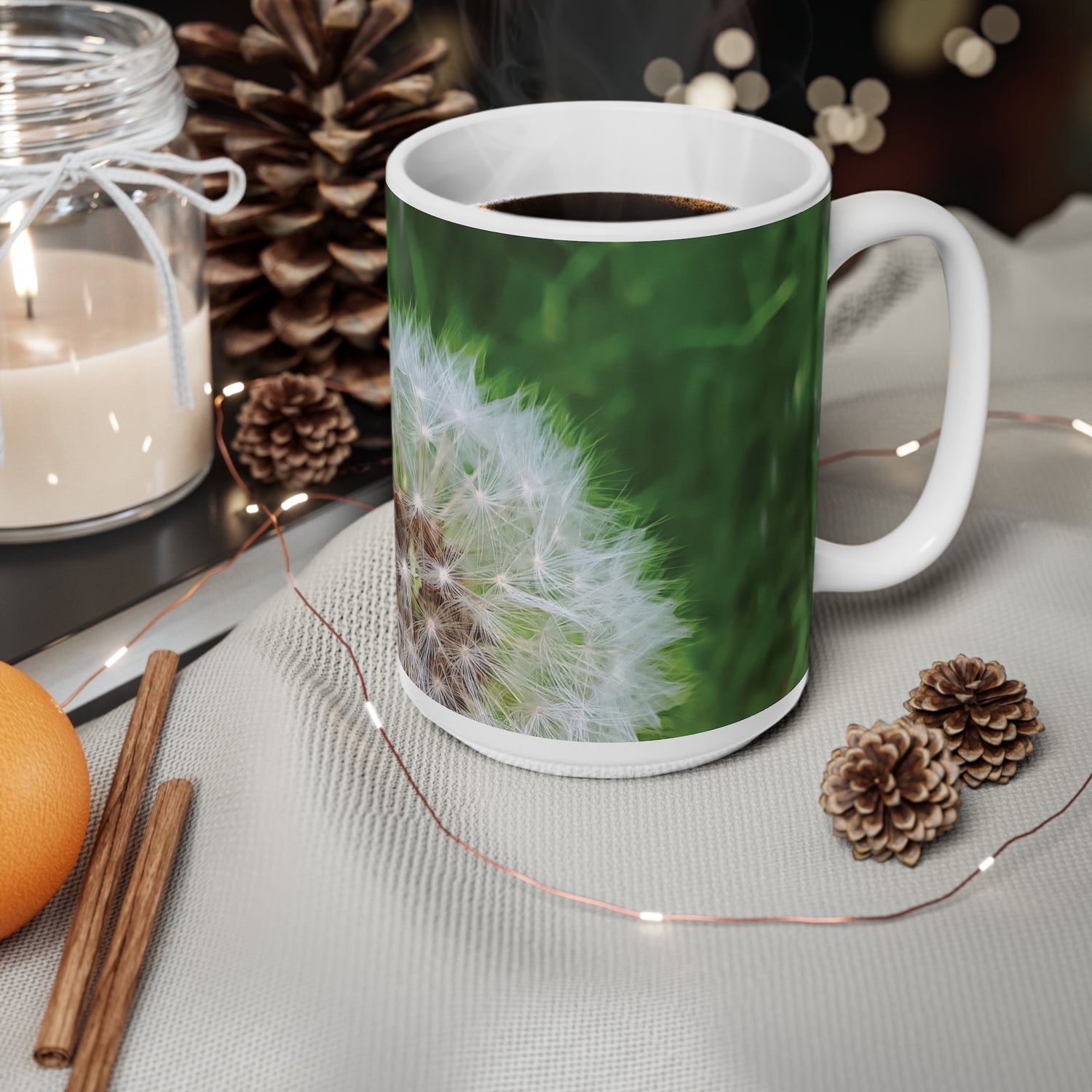 Ceramic White Cup 15oz - Flower of Dandelion