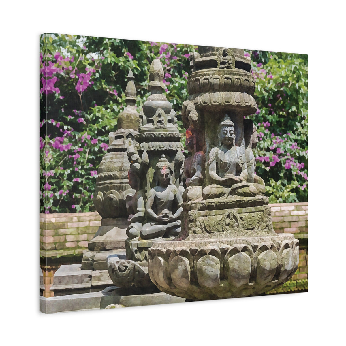 Stretched Matte Canvas - Nepal, Bodhisattvas Stone Sculptures
