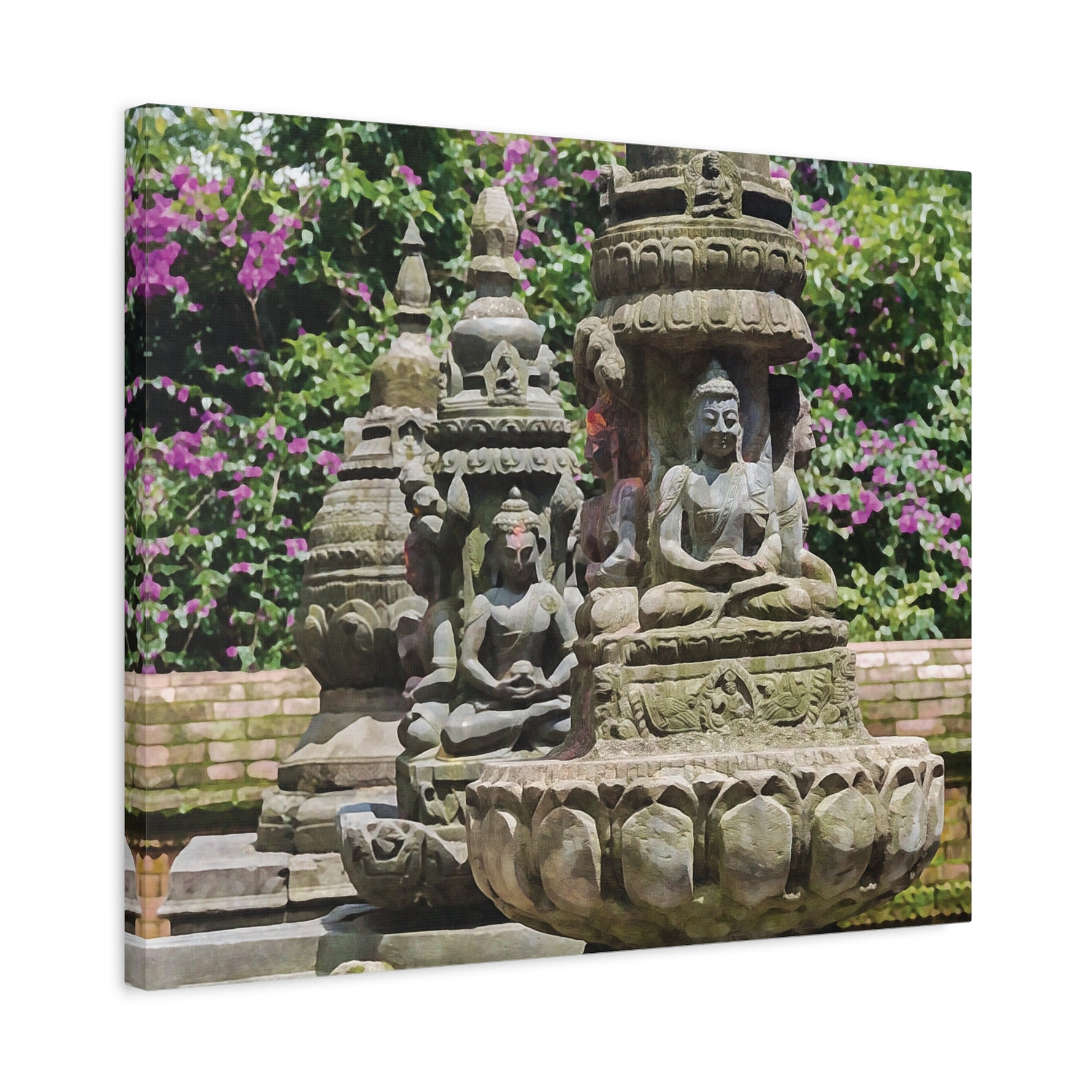 Stretched Matte Canvas - Nepal, Bodhisattvas Stone Sculptures
