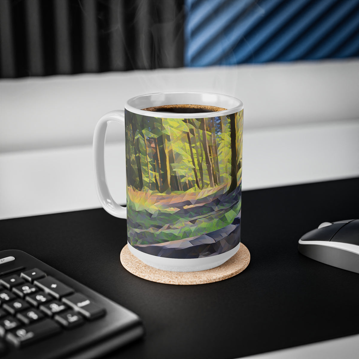 Ceramic White Cup 15oz - Poly Art - Forest (Variant 05)