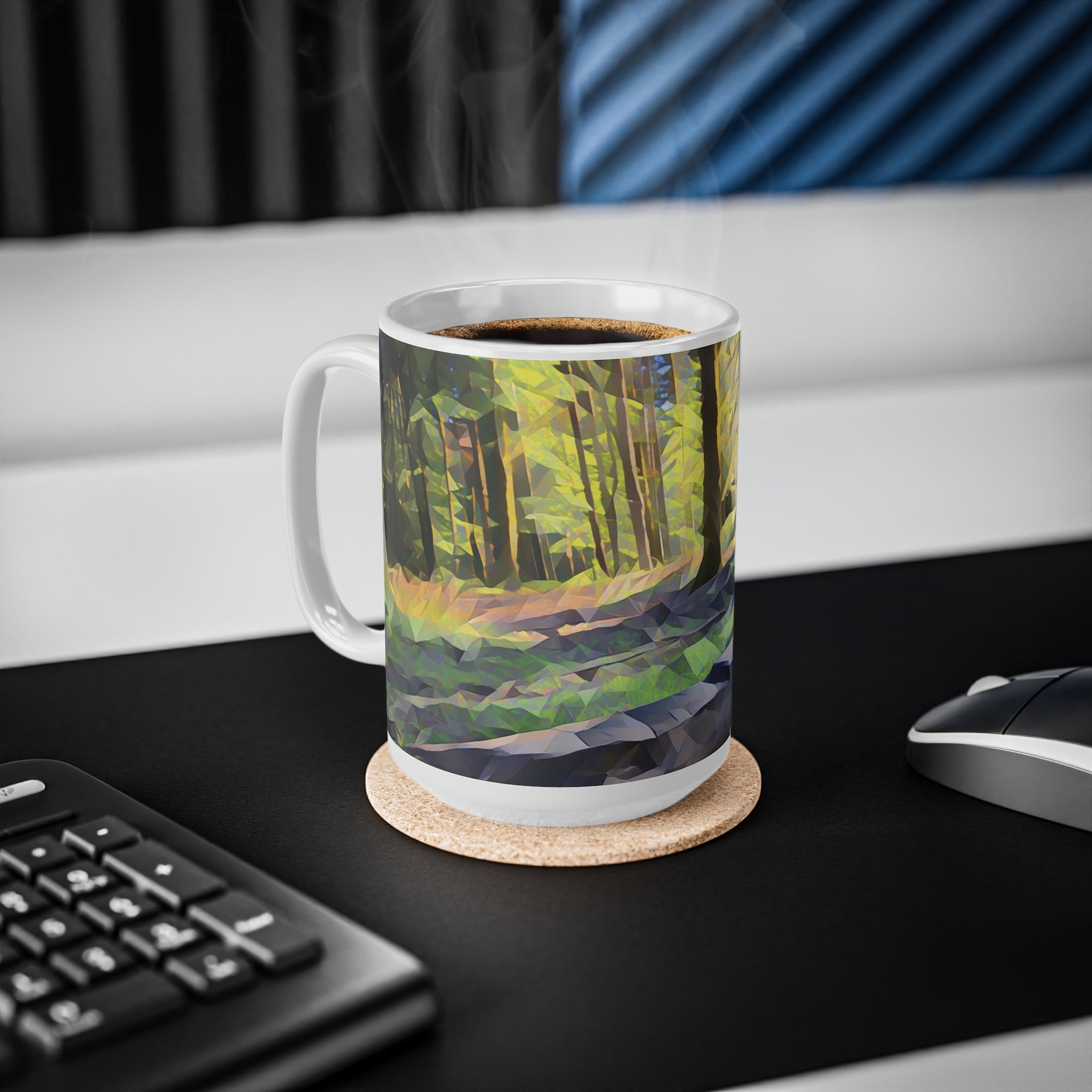 Ceramic White Cup 15oz - Poly Art - Forest (Variant 05)