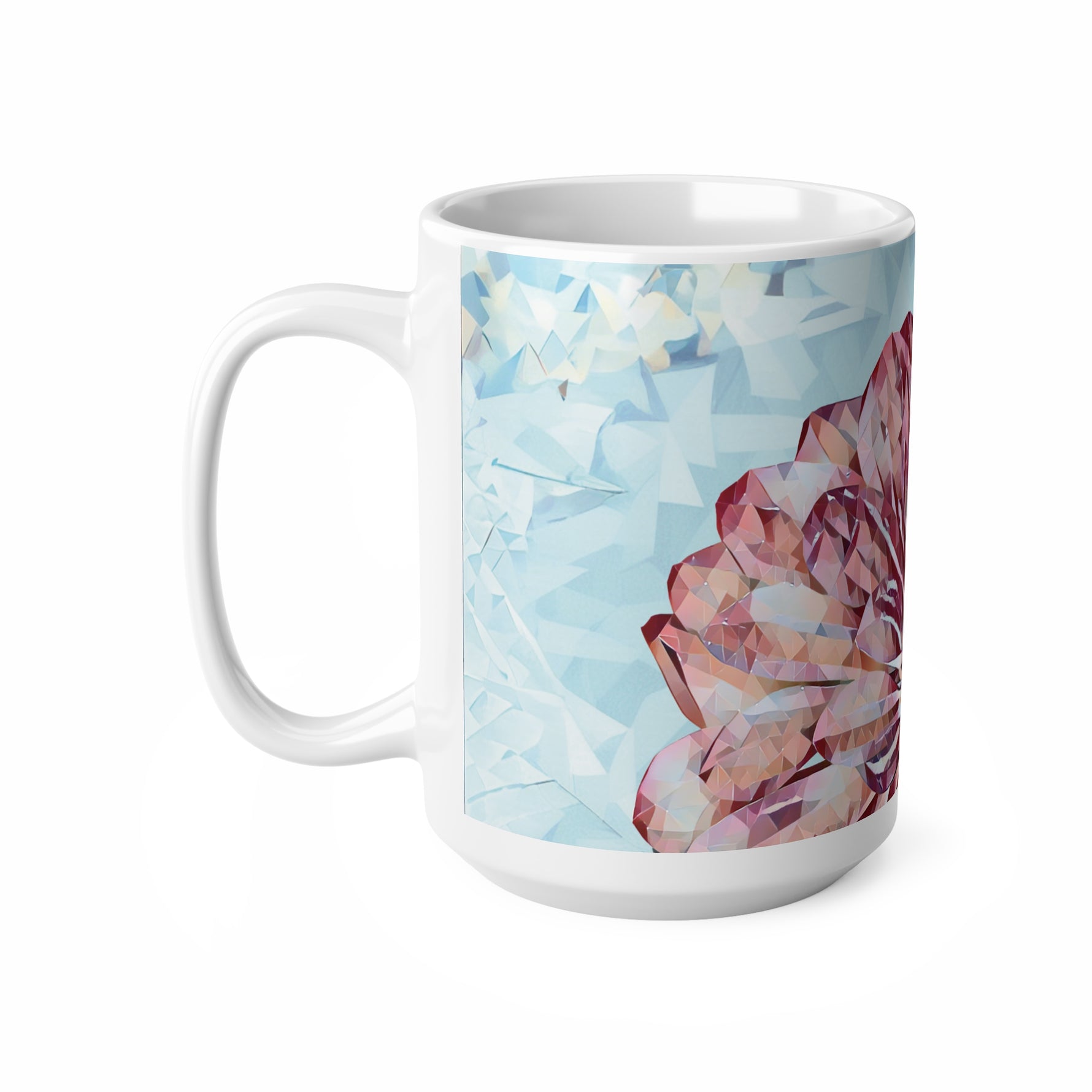 Ceramic White Cup 15oz - Poly Art - Flower of Dahlia (Variant 2)