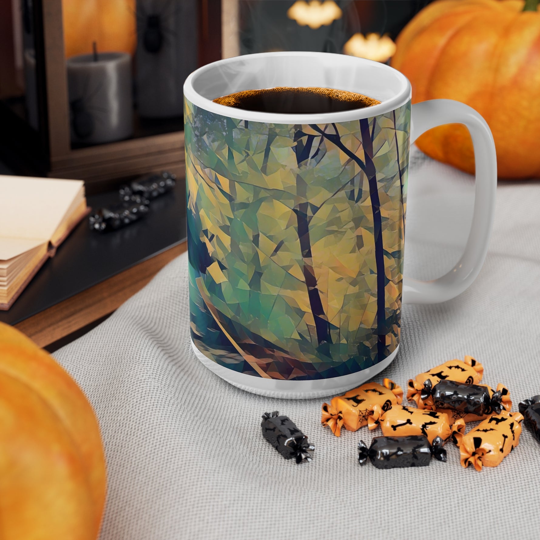 Ceramic White Cup 15oz - Poly Art - Forest (Variant 01)