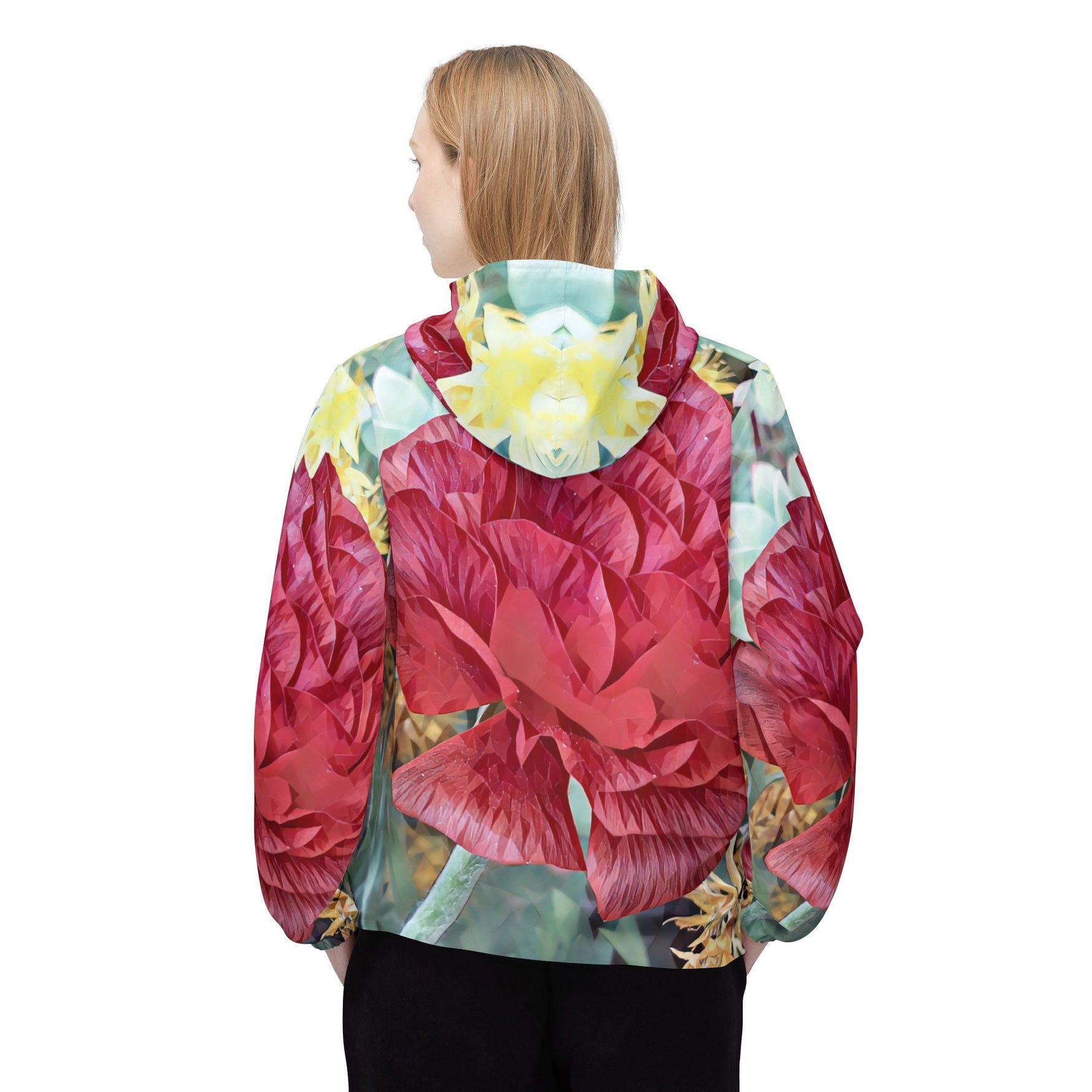 Windbreaker Jacket - Poly Art - Flower of Dahlia in Red (Variant 2)