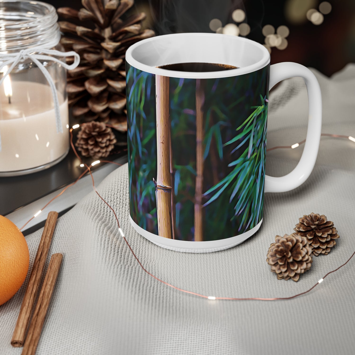 Ceramic White Cup 15oz - Bamboo (Variant 2)