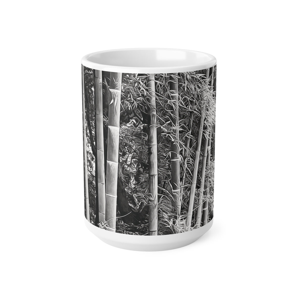 Ceramic White Cup 15oz - Bamboo (B&W Variant)