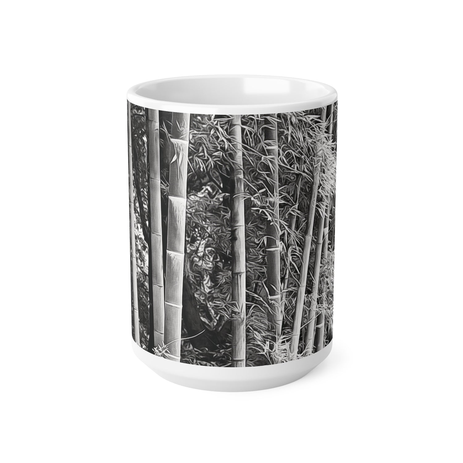 Ceramic White Cup 15oz - Bamboo (B&W Variant)