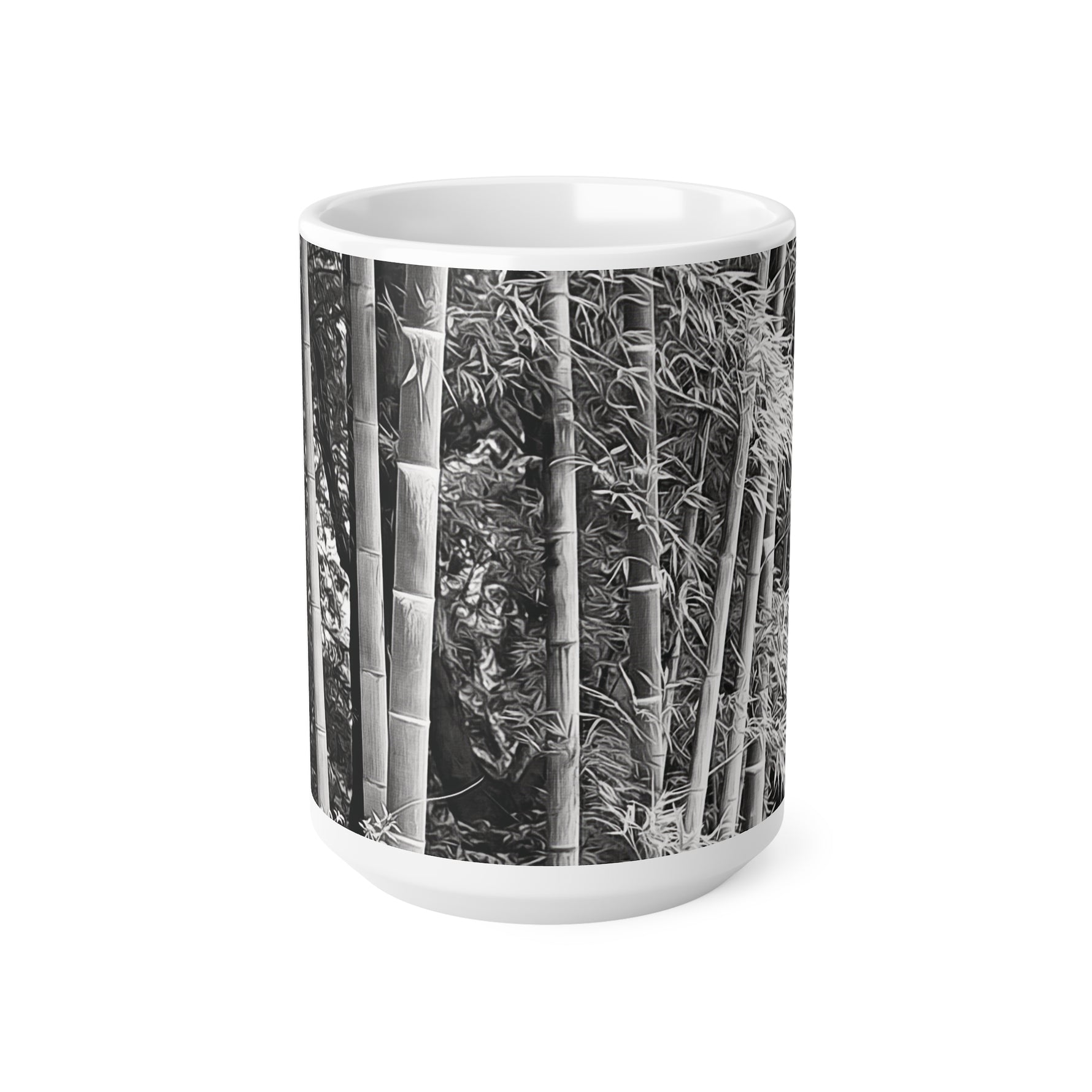 Ceramic White Cup 15oz - Bamboo (B&W Variant)