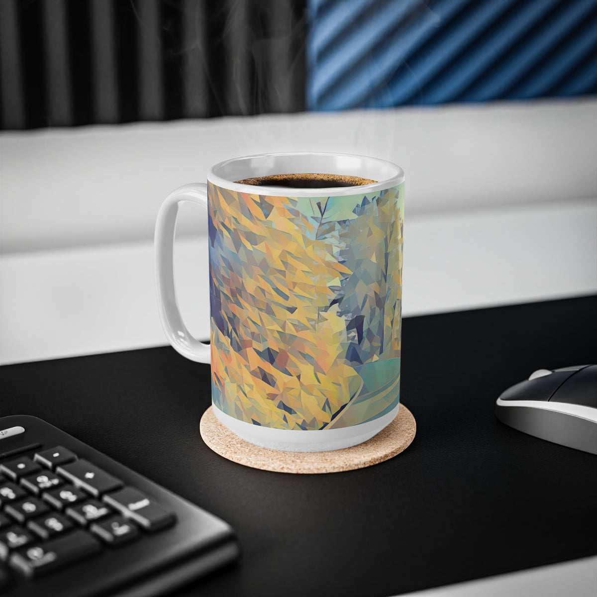 Ceramic White Cup 15oz - Poly Art - Forest (Variant 02)