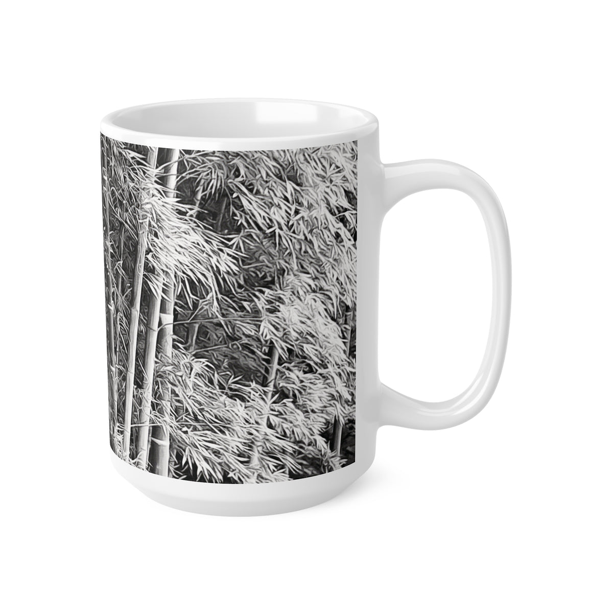 Ceramic White Cup 15oz - Bamboo (B&W Variant)