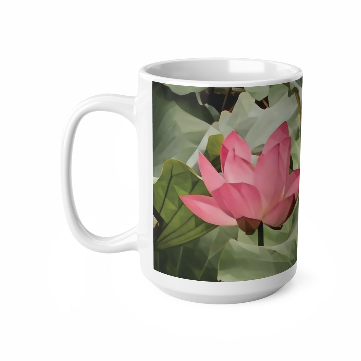 Ceramic White Cup 15oz - Poly Art - Flower of Lotus (Variant 1)
