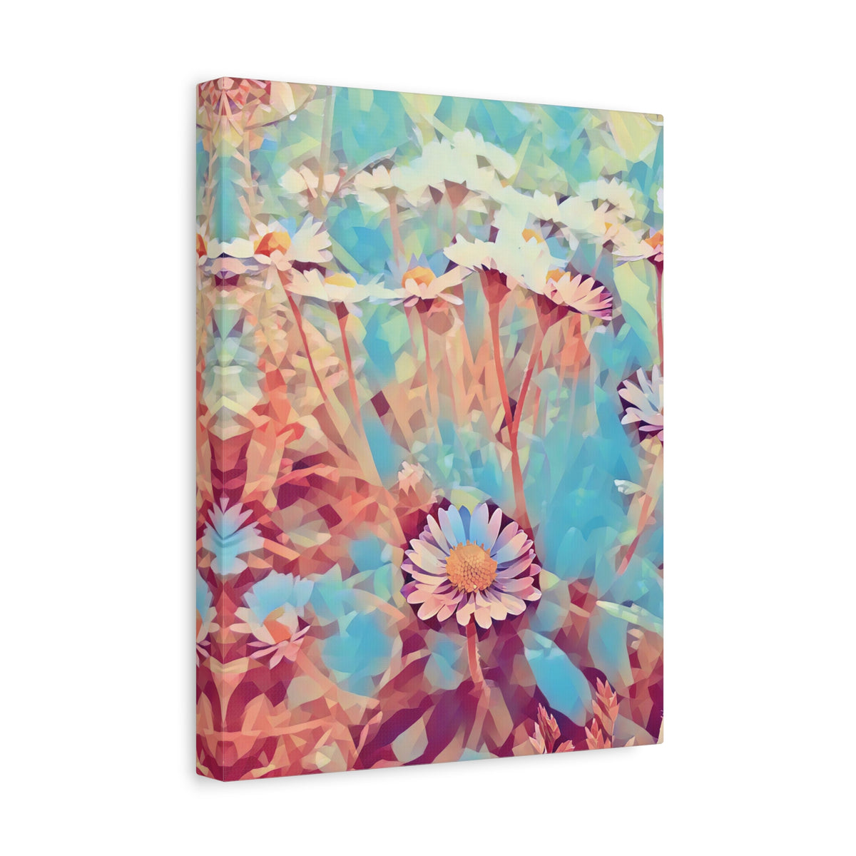 Stretched Matte Canvas - Poly Art - Flower of Daisies (Variant 3)