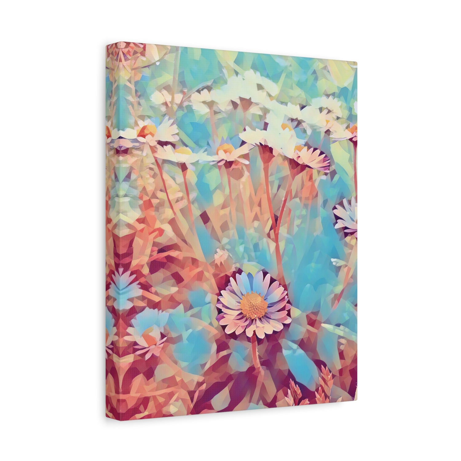 Stretched Matte Canvas - Poly Art - Flower of Daisies (Variant 3)
