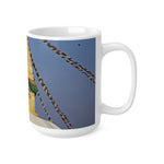Ceramic White Cup 15oz - Nepal, Stupa with Buddha's Eyes (Variant 4)