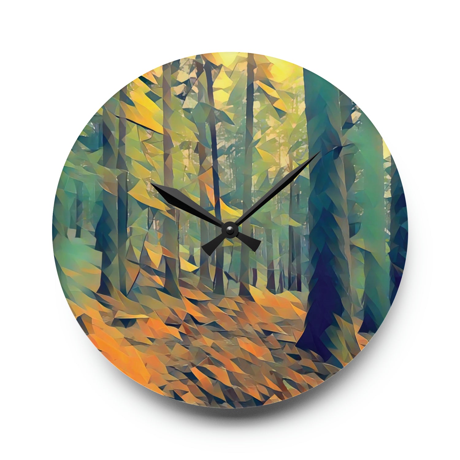 Acrylic Wall Clock - Poly Art - Forest, a Path (Variant 2)