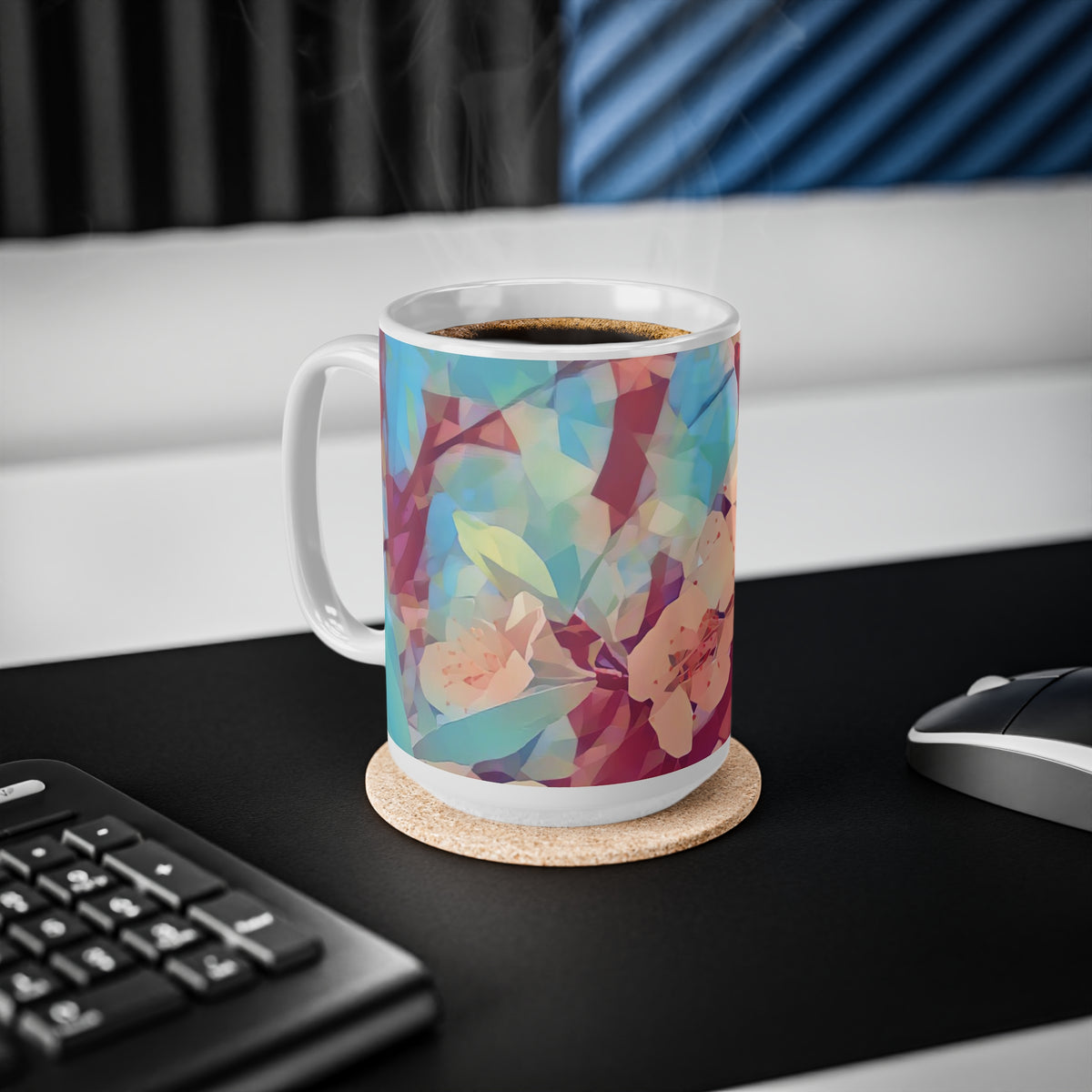 Ceramic White Cup 15oz - Poly Art - Apples' Tree Flower (Variant 3)