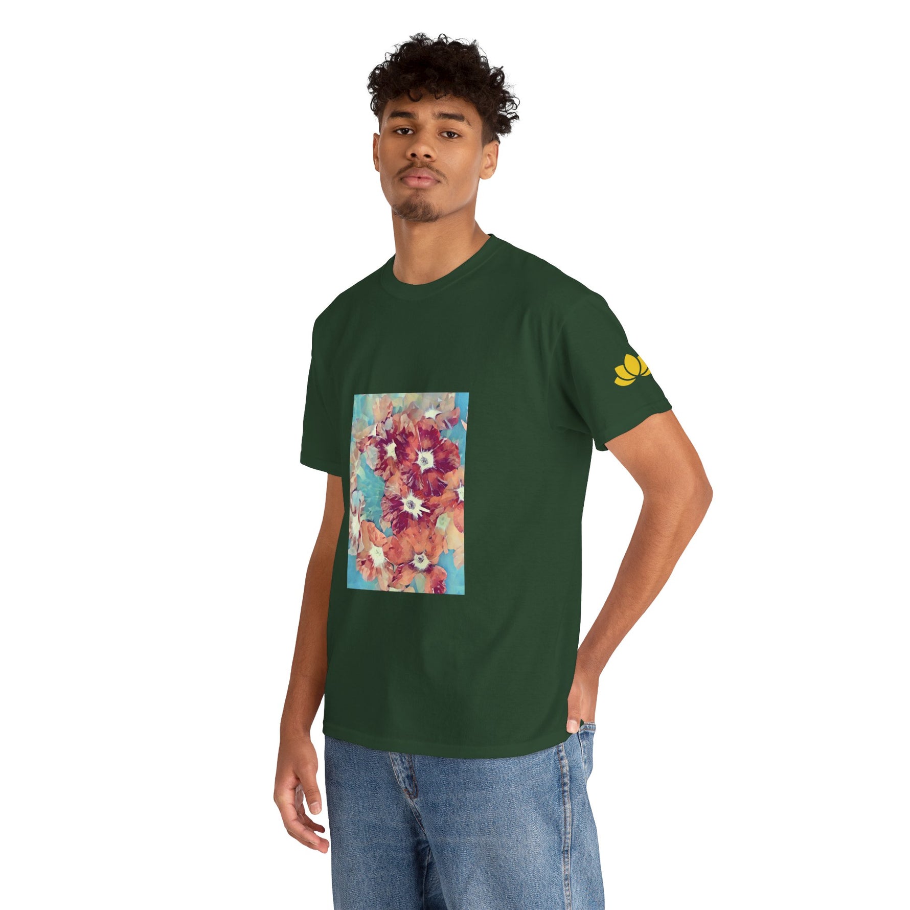 Unisex Heavy Cotton Tee - Poly Art - Flower of in sky blue and red