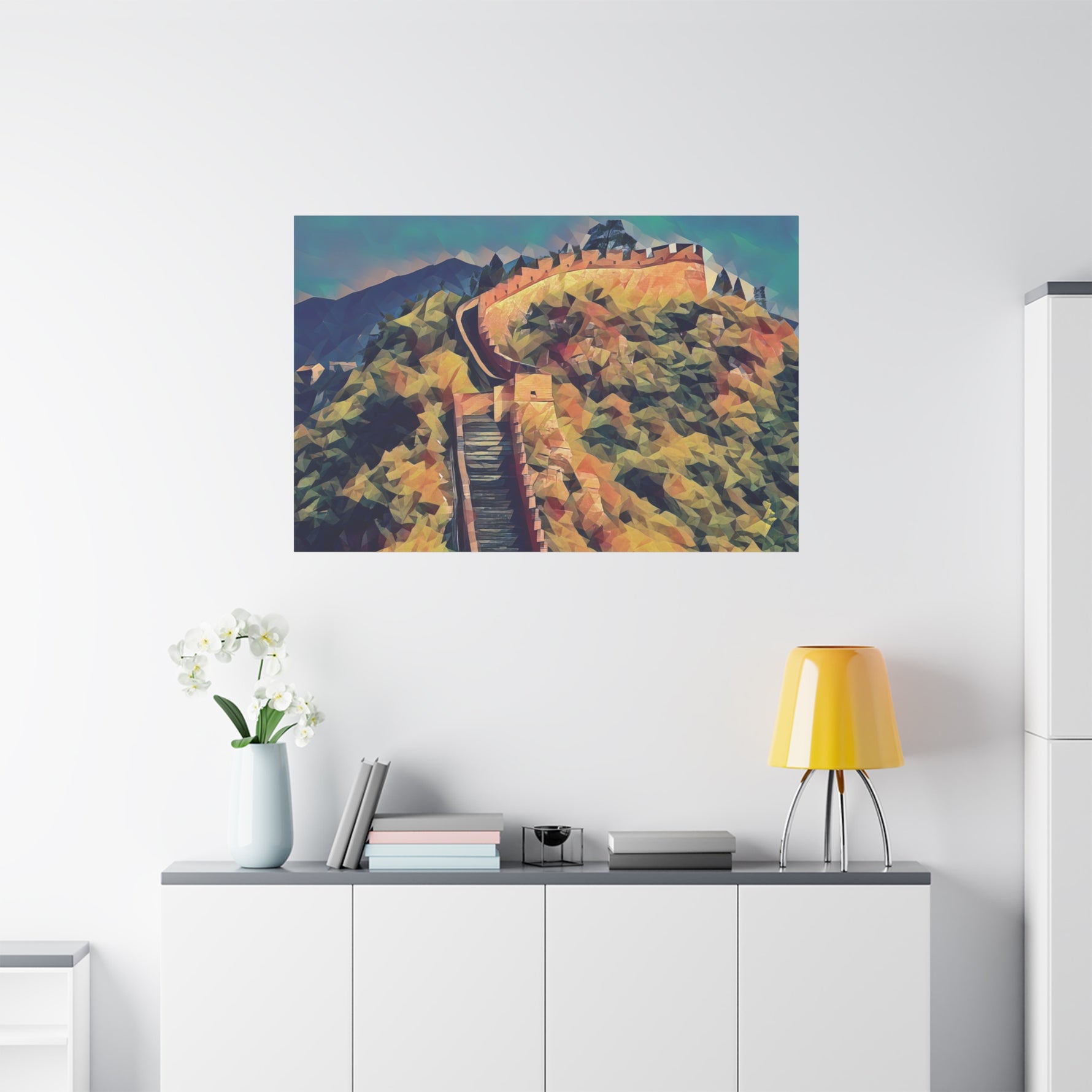 Stretched Matte Canvas - Poly Art - China's Great Wall (Variant 3)