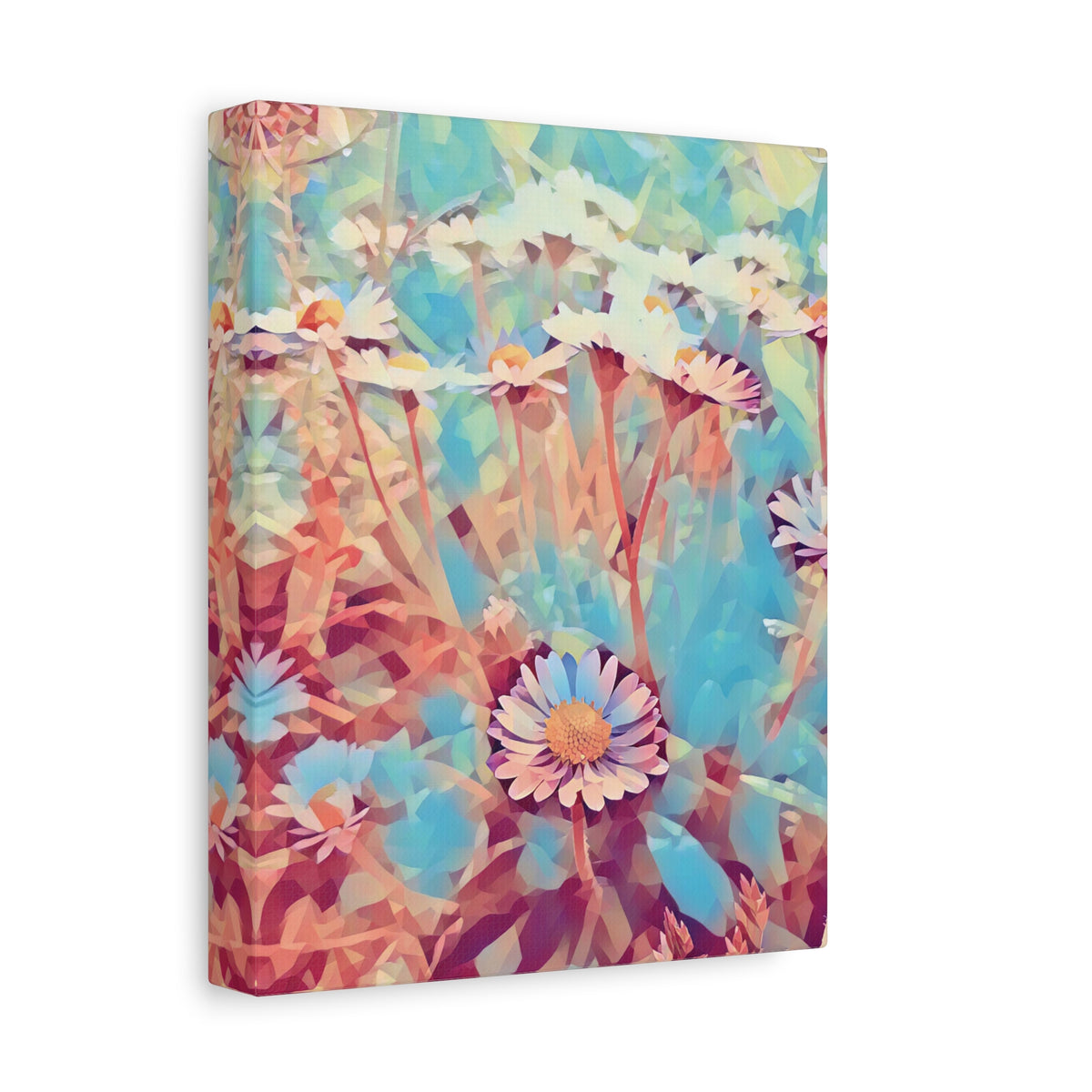 Stretched Matte Canvas - Poly Art - Flower of Daisies (Variant 3)