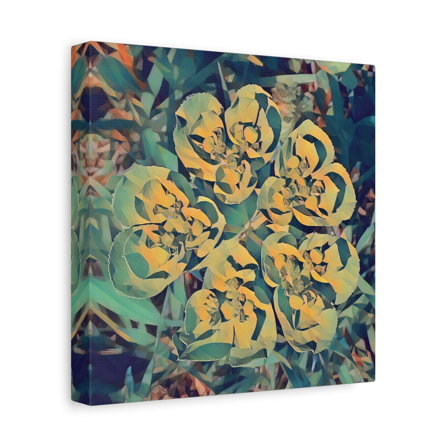 Stretched Matte Canvas - Poly Art - Flower of Euphorbia Helioscopia
