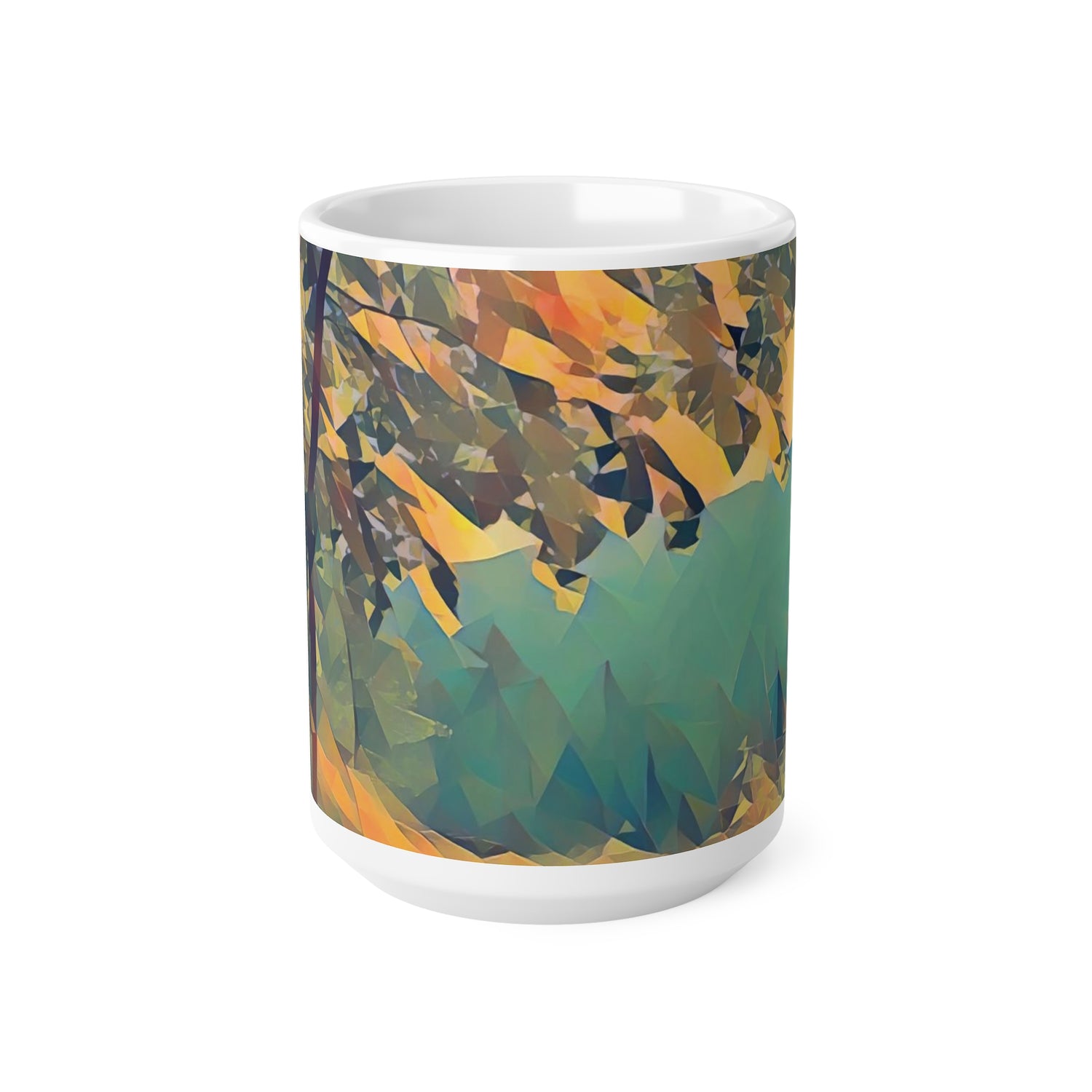 Ceramic White Cup 15oz - Poly Art - Forest (Variant 04)