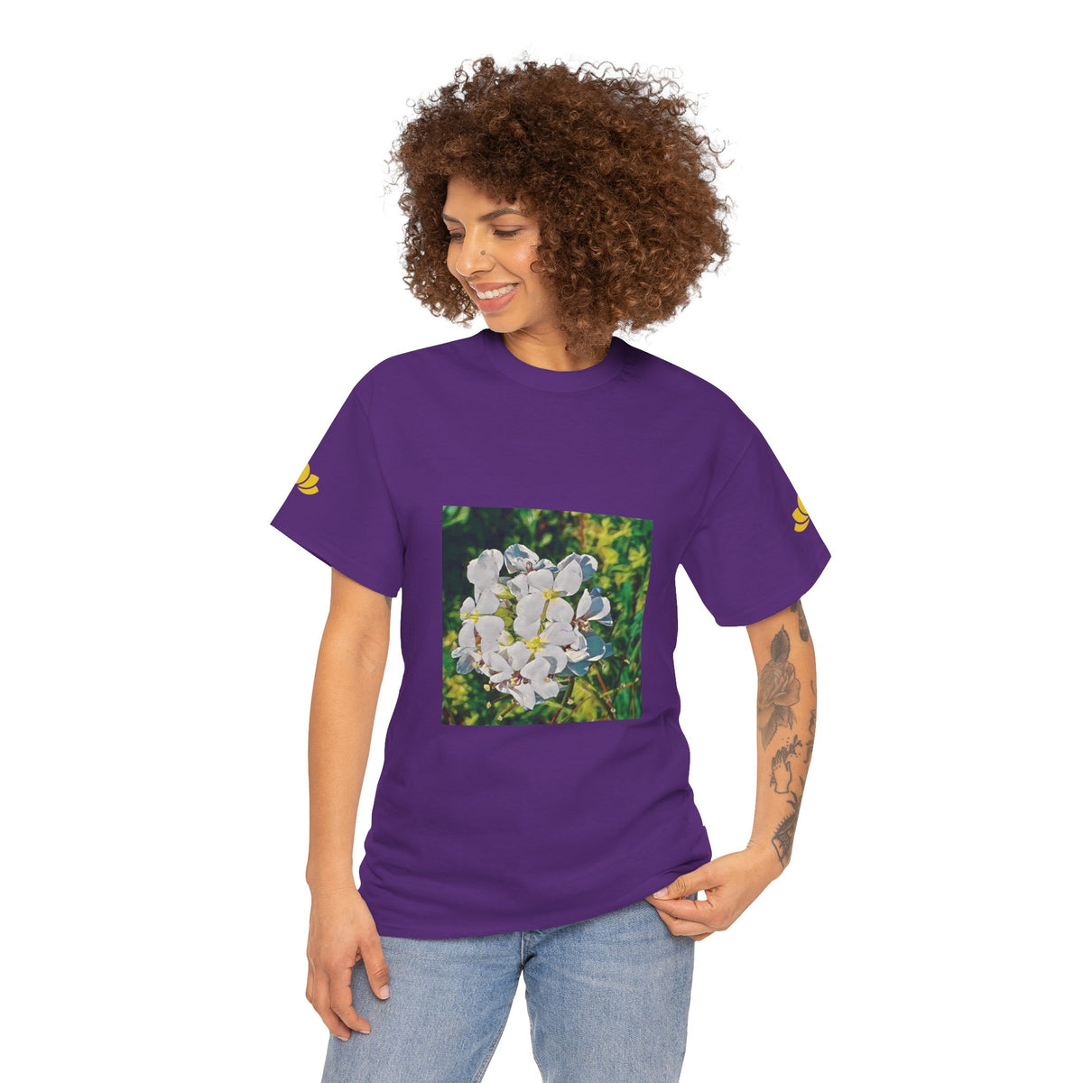 Unisex Heavy Cotton Tee - Poly Art - Flower, White