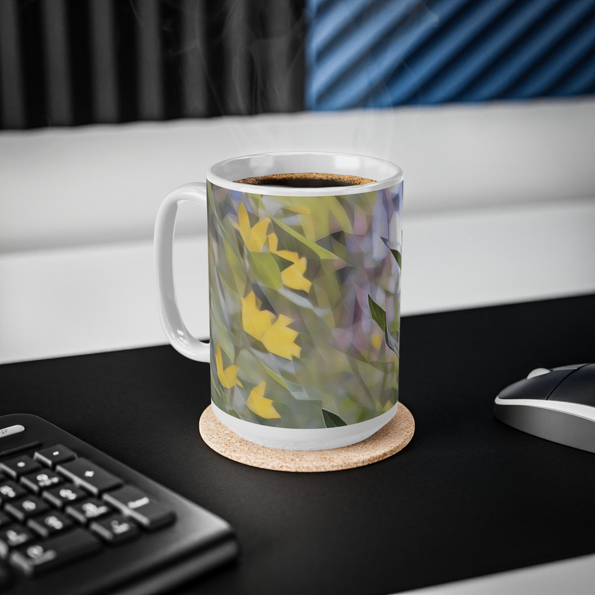 Ceramic White Cup 15oz - Poly Art - Flower of Lysimachia (Variant 2)