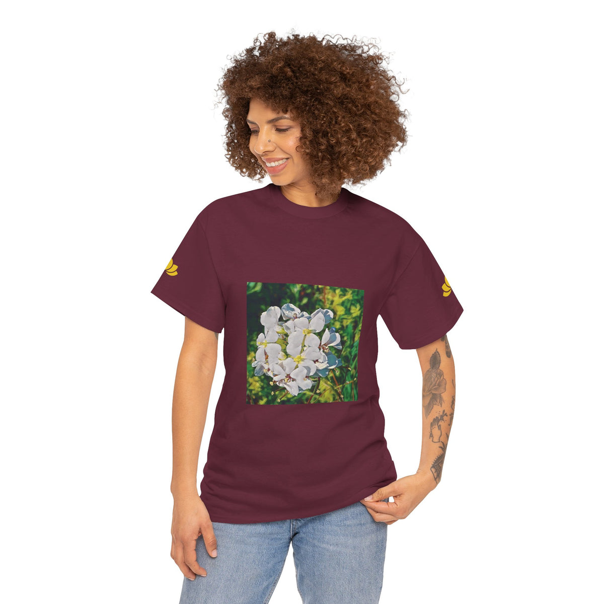 Unisex Heavy Cotton Tee - Poly Art - Flower, White