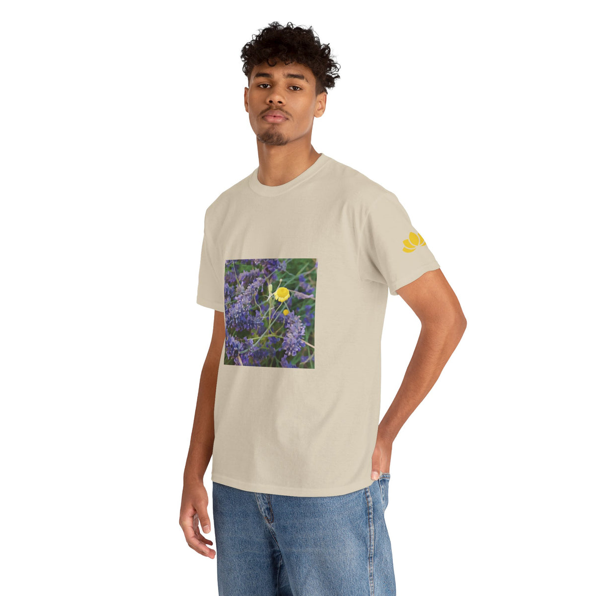 Unisex Heavy Cotton Tee - Flower of Lavender and Chamomile