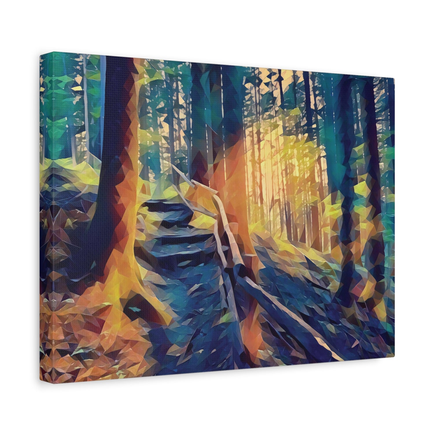 Stretched Matte Canvas - Poly Art - Forest, a Path (Variant 4)