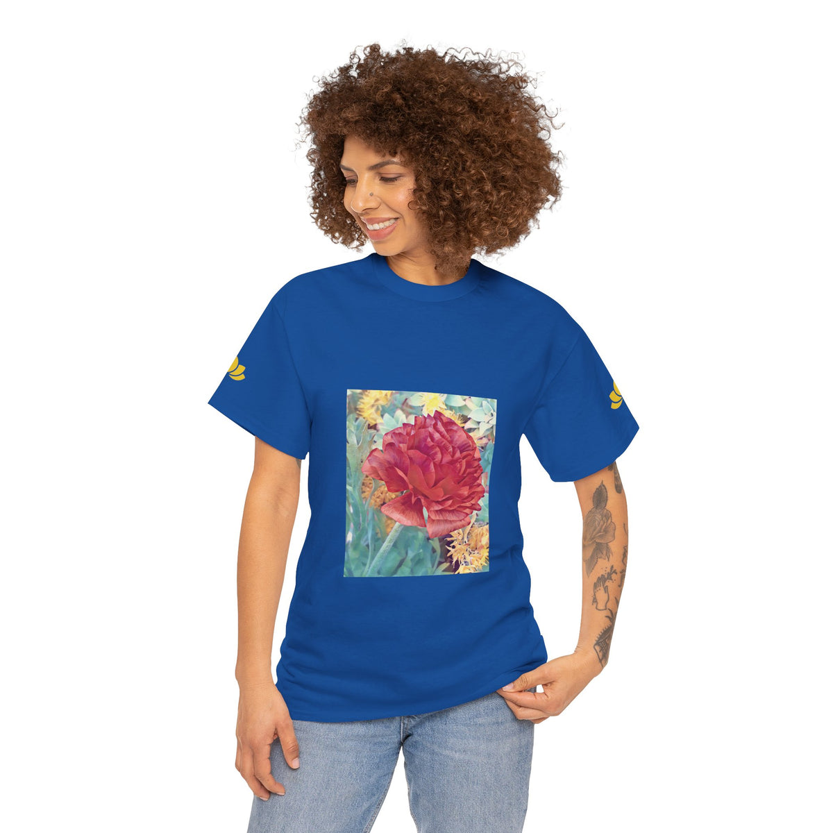 Unisex Heavy Cotton Tee - Poly Art - Flower of Dahlia in Red