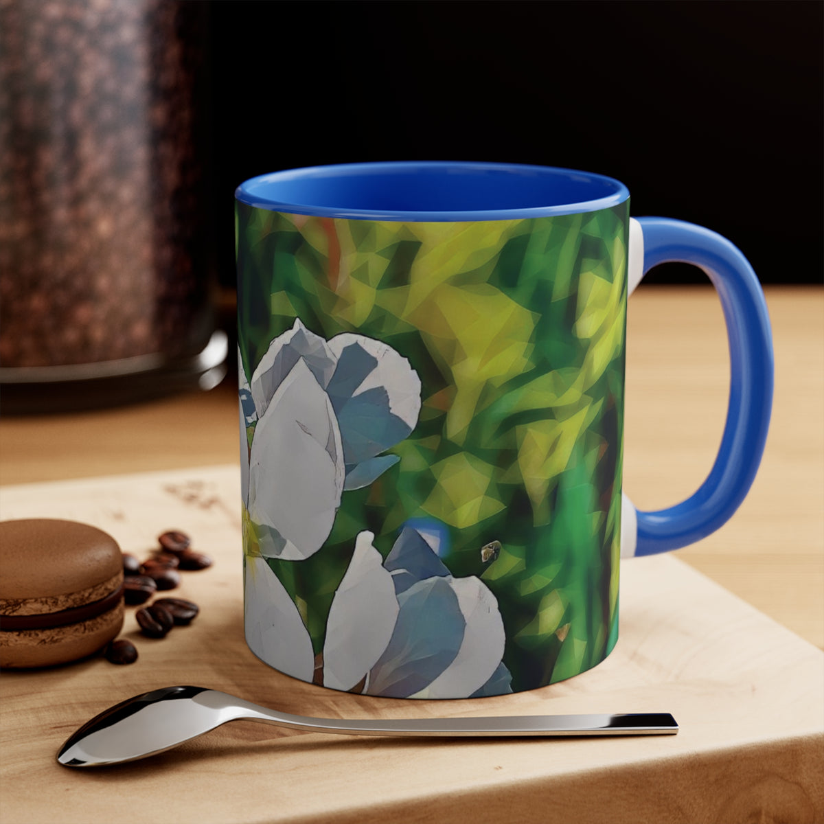 Mug 11oz - Poly Art - Flower, White