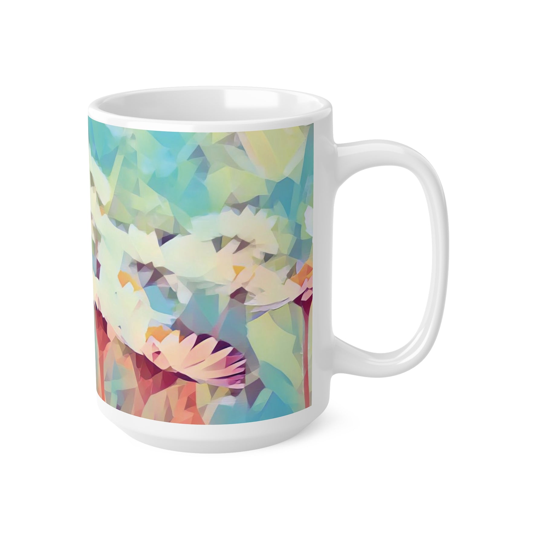 Ceramic White Cup 15oz - Poly Art - Flower of Daisies (Variant 3)