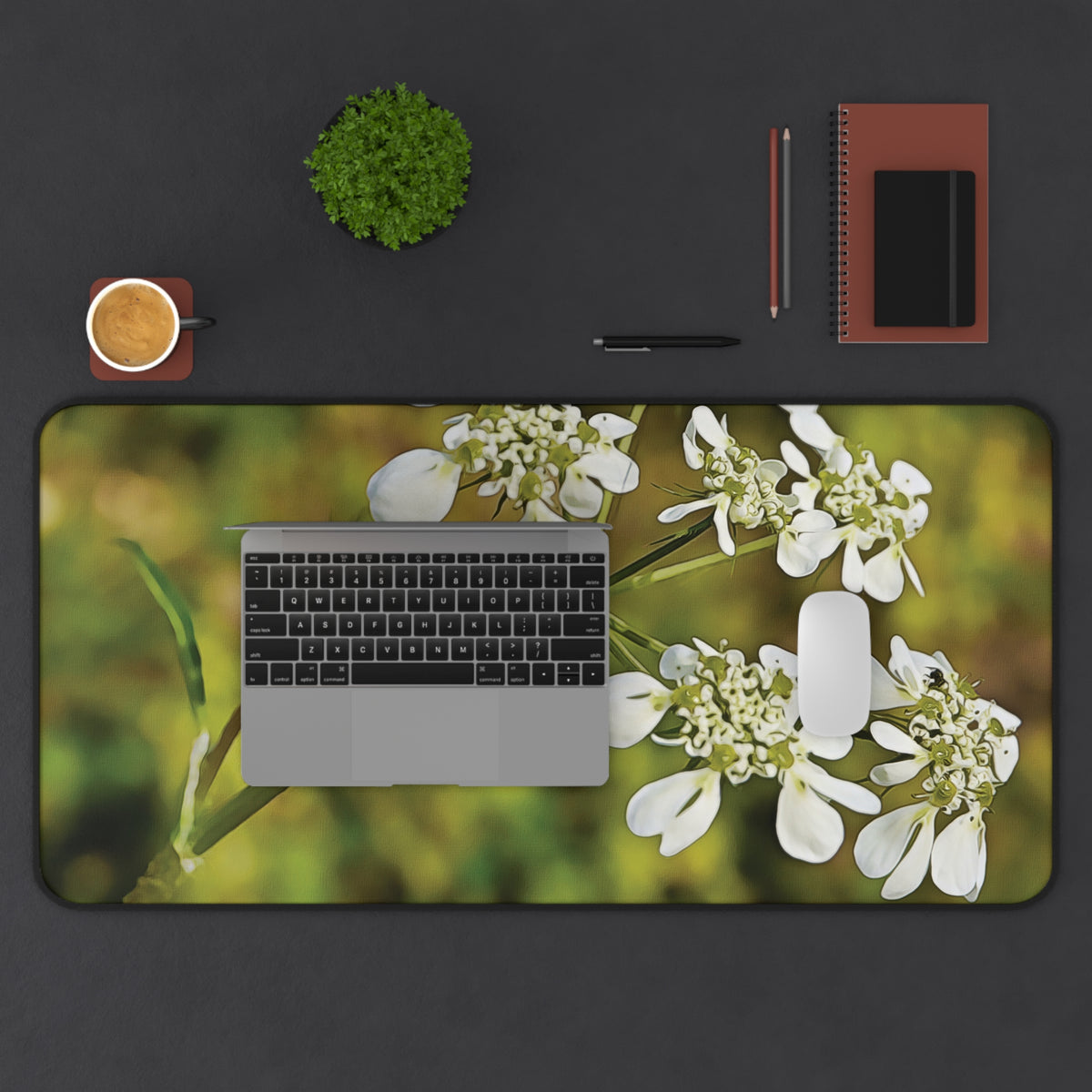 Desk Mat - Flower, White Petals